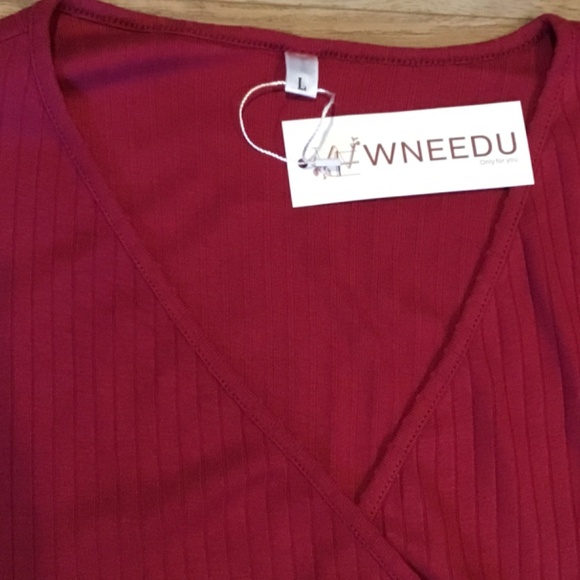 NWT Wnerdu Red Long Sleeve Wrap Midi Dress Size Large - Picture 5 of 5